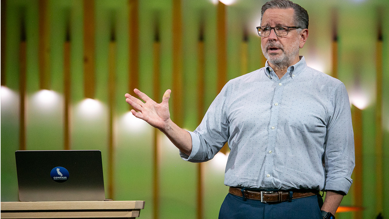 Pastor Mike Fabarez preaching a recent sermon at Compass Bible Church